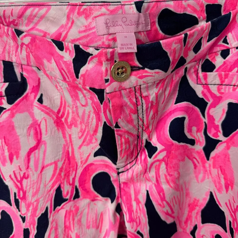 NWOT Lilly Pulitzer Kelly Skinny Ankle Pant High Tide Navy Via Amor Flamingo 8 - Picture 3 of 7
